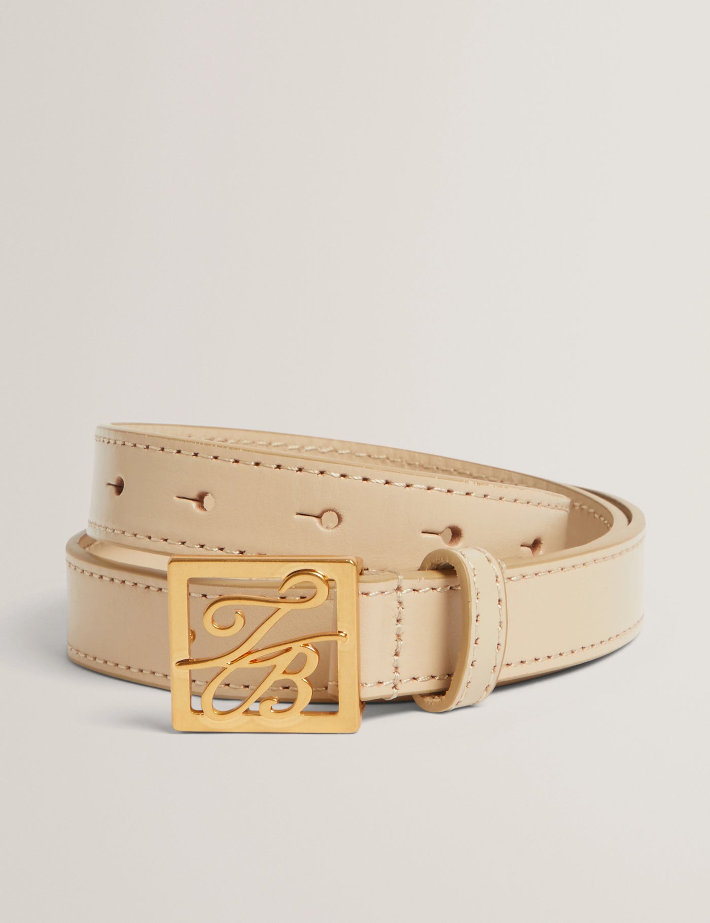 Ted Baker TB Script Buckle Slim Leather Belt | Cream
