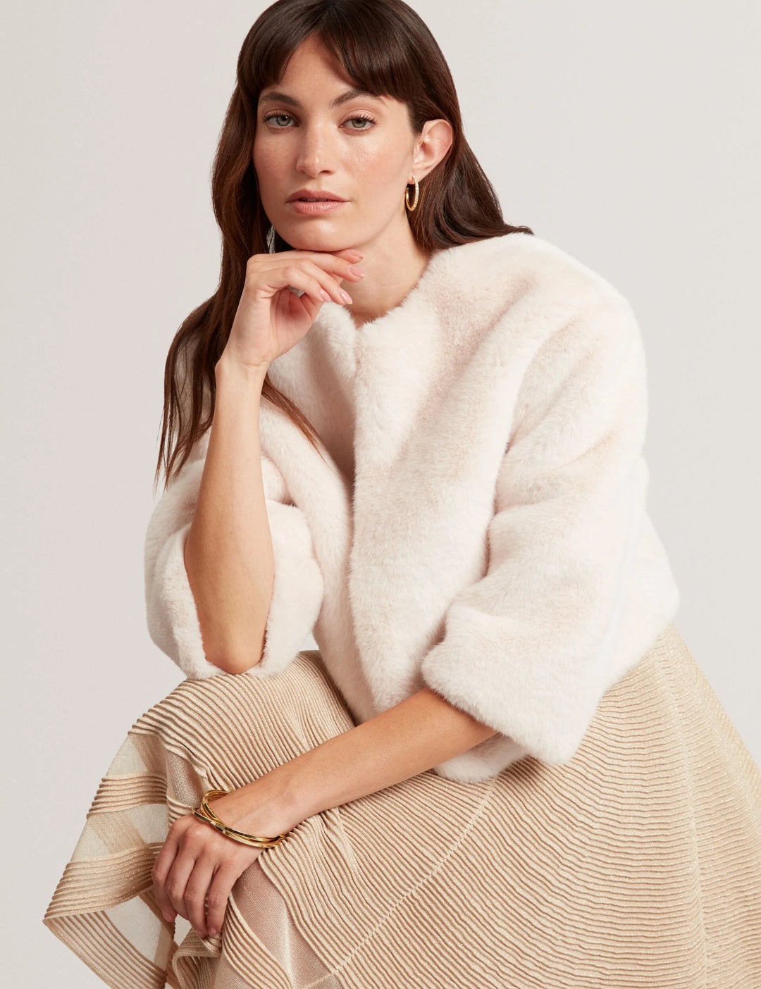 Ted Baker Primmra Faux Fur Open Cropped Jacket | Ivory