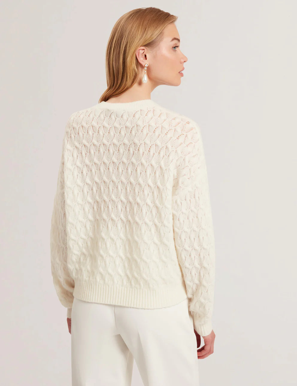 Ted Baker Jocieyy Cable Knit Sweatshirt | Ivory