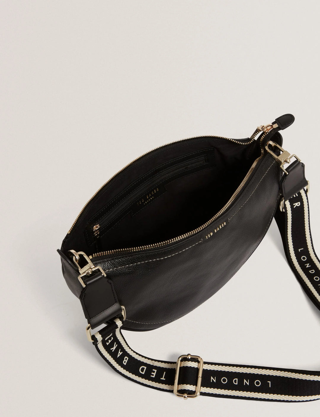 Ted Baker Webbing Strap Leather Sling Crossbody Bag | Black