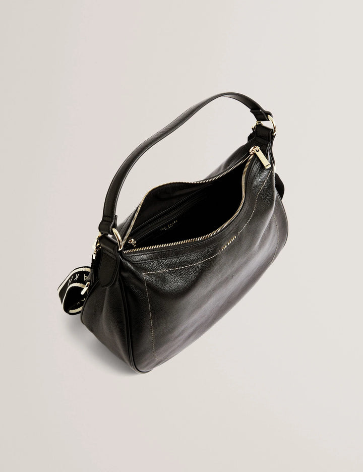 Ted Baker Lyshia Webbing Strap Large Leather Hobo Bag | Black