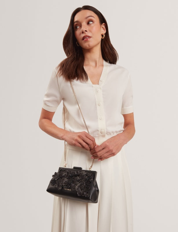 Ted Baker Fiorell Flower 3D Applique Clutch Bag | Black