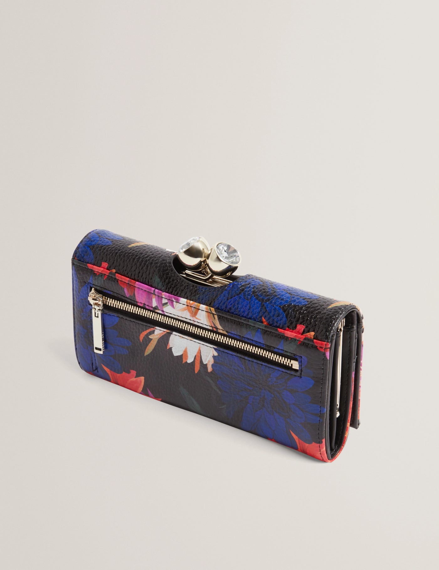 Ted Baker Amaliah Dahlia Print Large Leather Bobble Purse | Black