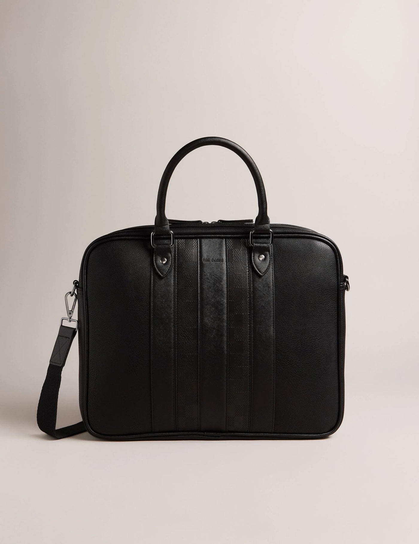 Ted Baker Waymon Check Panel Faux Leather Laptop Bag | Black
