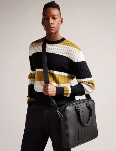Ted Baker Waymon Check Panel Faux Leather Laptop Bag | Black