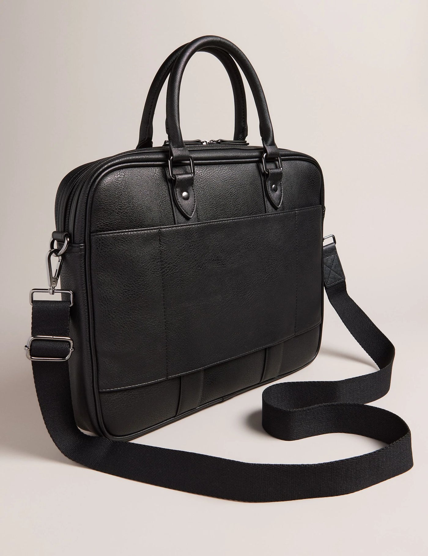 Ted Baker Waymon Check Panel Faux Leather Laptop Bag | Black