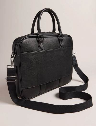 Ted Baker Waymon Check Panel Faux Leather Laptop Bag | Black