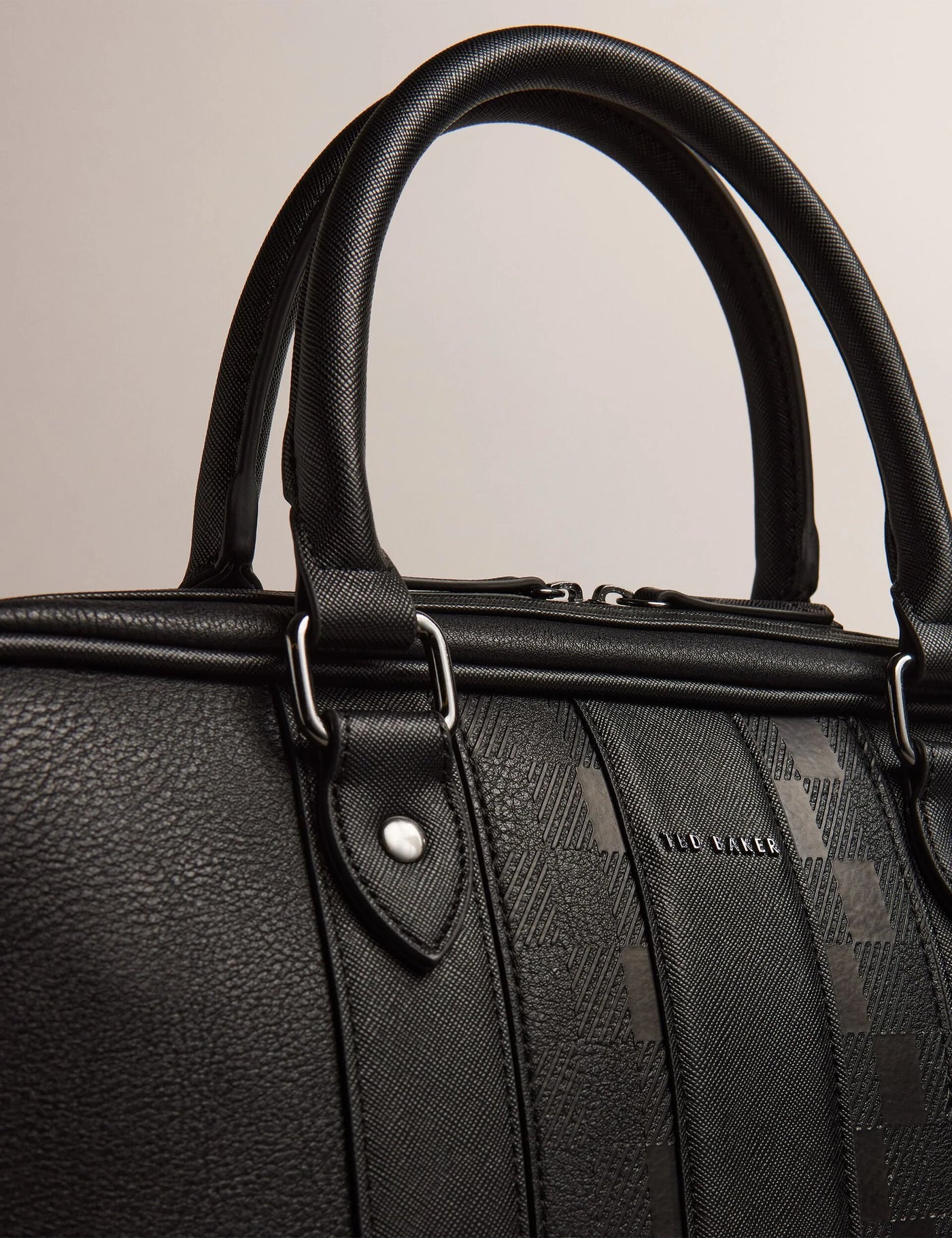 Ted Baker Waymon Check Panel Faux Leather Laptop Bag | Black