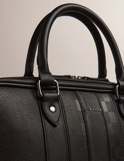 Ted Baker Waymon Check Panel Faux Leather Laptop Bag | Black