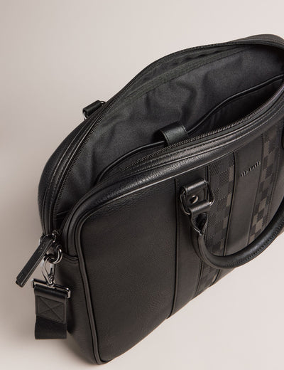 Ted Baker Waymon Check Panel Faux Leather Laptop Bag | Black