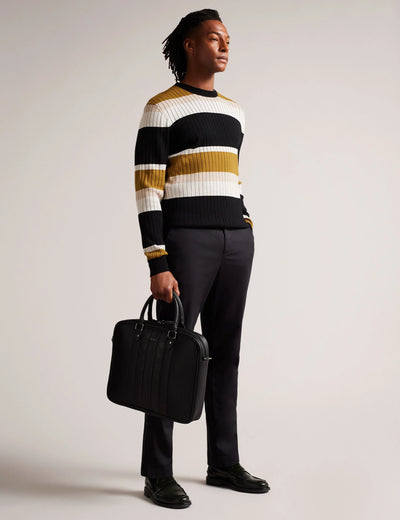 Ted Baker Waymon Check Panel Faux Leather Laptop Bag | Black