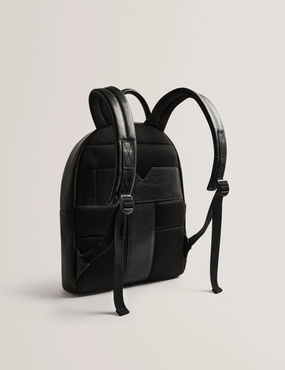Ted Baker Waynor Check Panel Faux Leather Backpack | Black