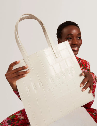 Ted Baker Croccon Large Croc Texture Icon Tote Bag | Ivory
