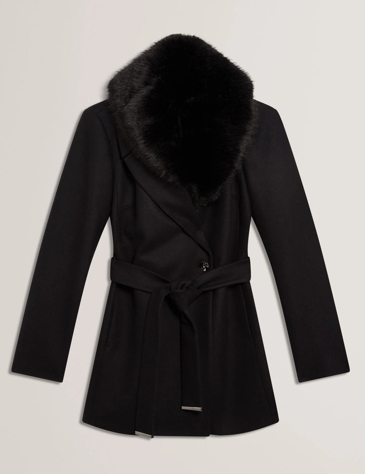 Ted Baker Toroja Faux Fur Belted Short Coat | Black