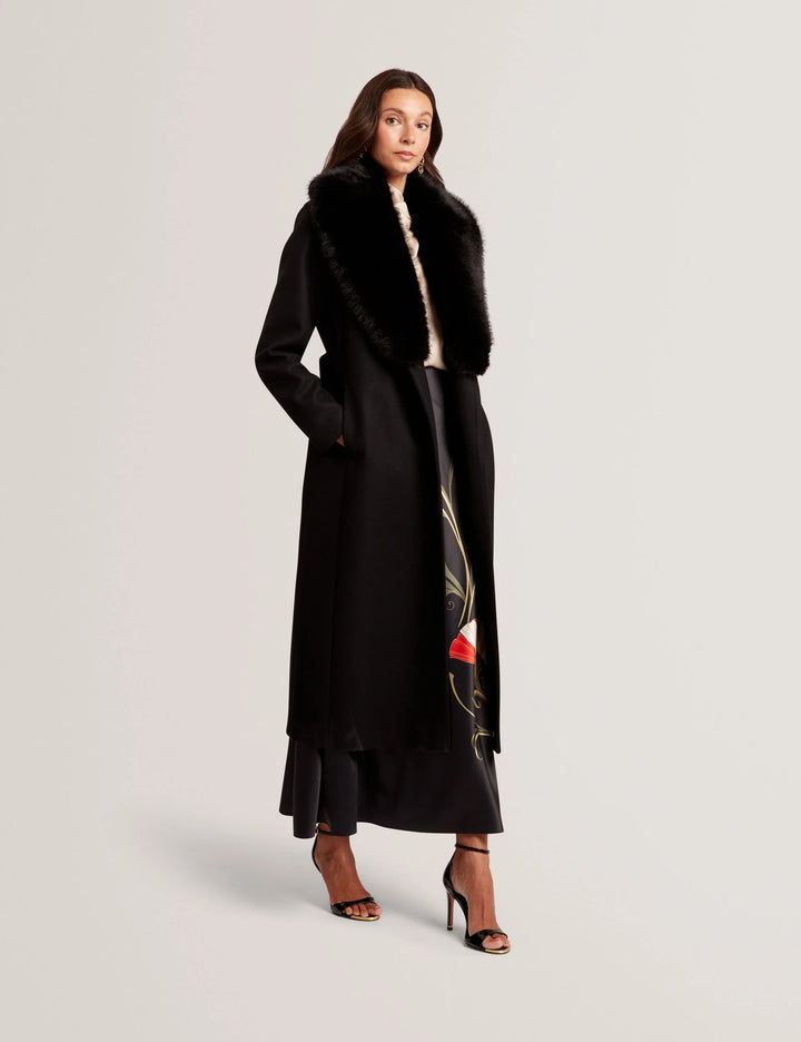 Ted Baker Musea Faux Fur Belted Long Coat | Black