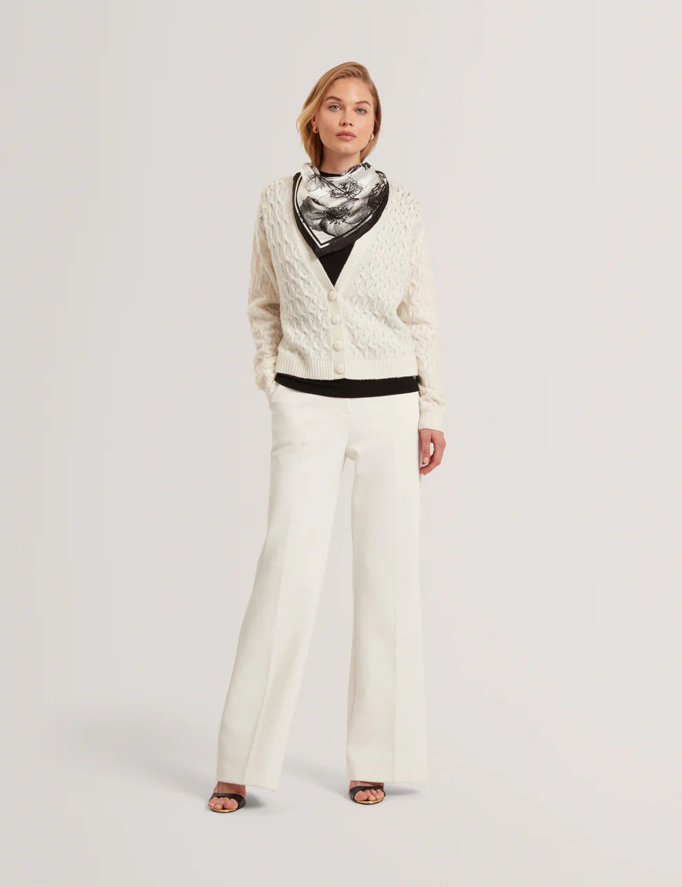 Ted Baker Kylana Cable Knit V Neck Cardigan | Ivory