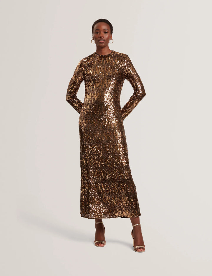 Ted Baker Jadeaa Sequinned Long Sleeve Midi Dress | Natural