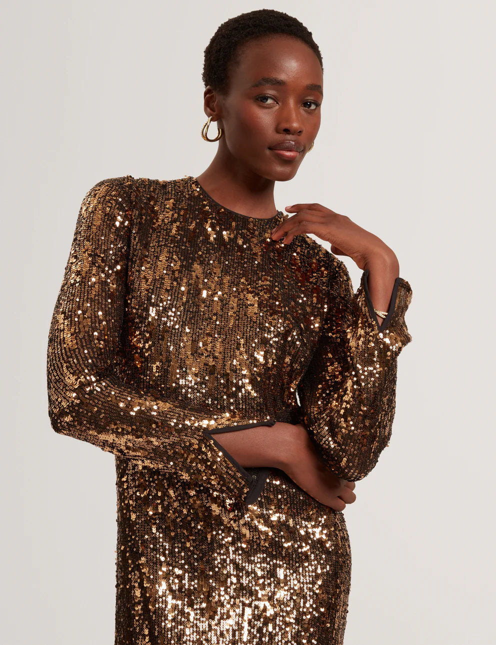Ted Baker Jadeaa Sequinned Long Sleeve Midi Dress | Natural