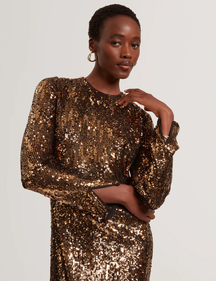 Ted Baker Jadeaa Sequinned Long Sleeve Midi Dress | Natural