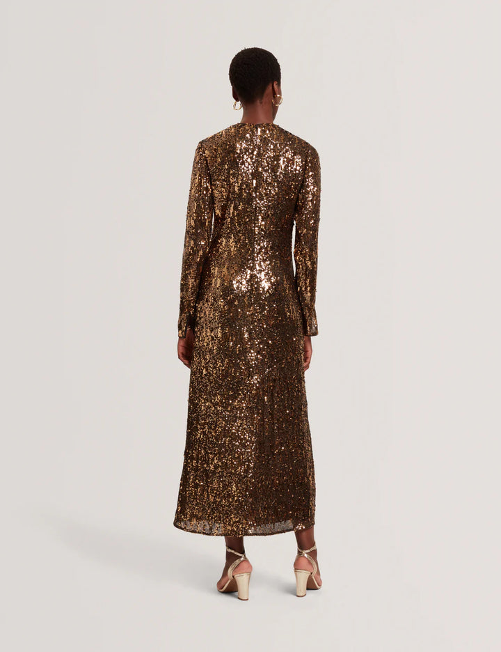 Ted Baker Jadeaa Sequinned Long Sleeve Midi Dress | Natural
