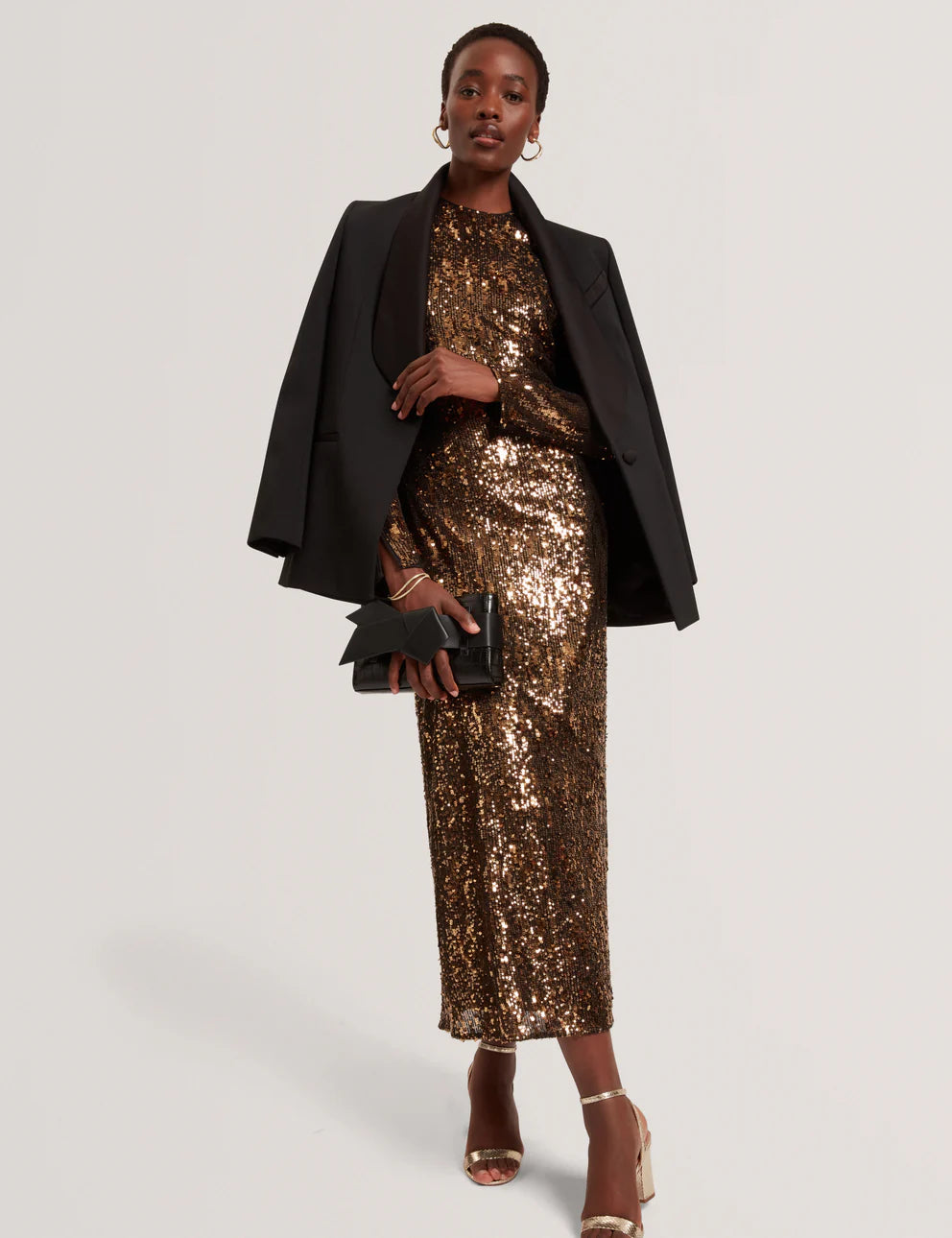 Ted Baker Jadeaa Sequinned Long Sleeve Midi Dress | Natural