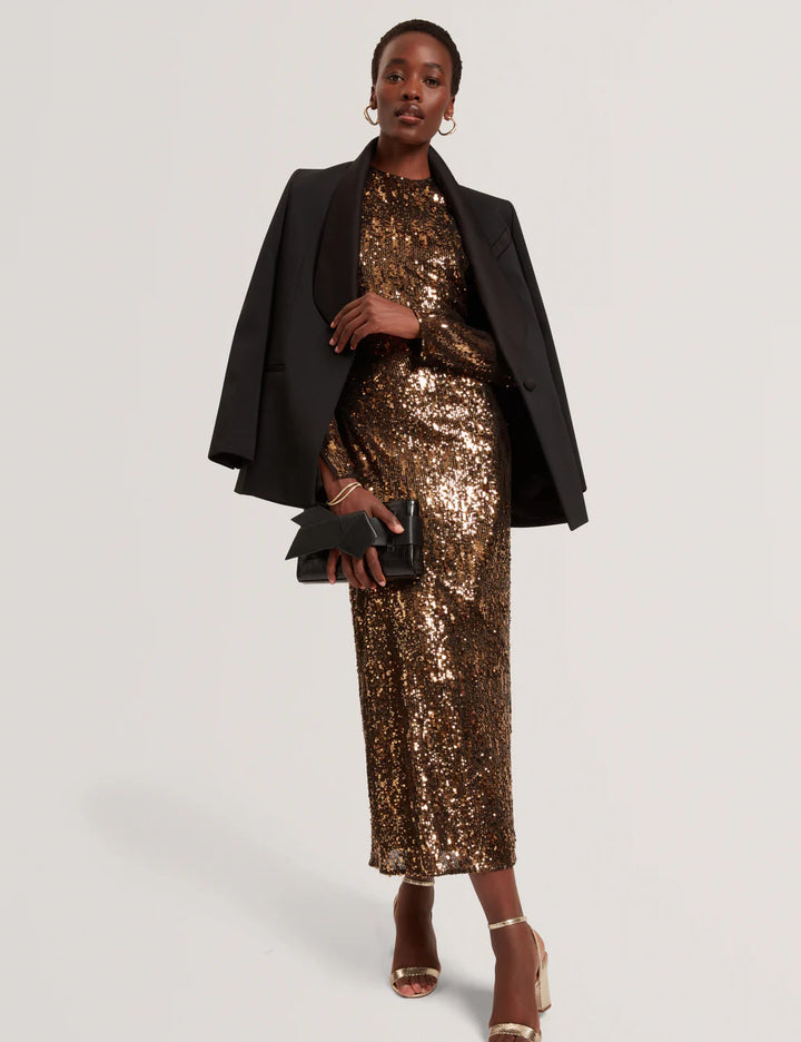 Ted Baker Jadeaa Sequinned Long Sleeve Midi Dress | Natural