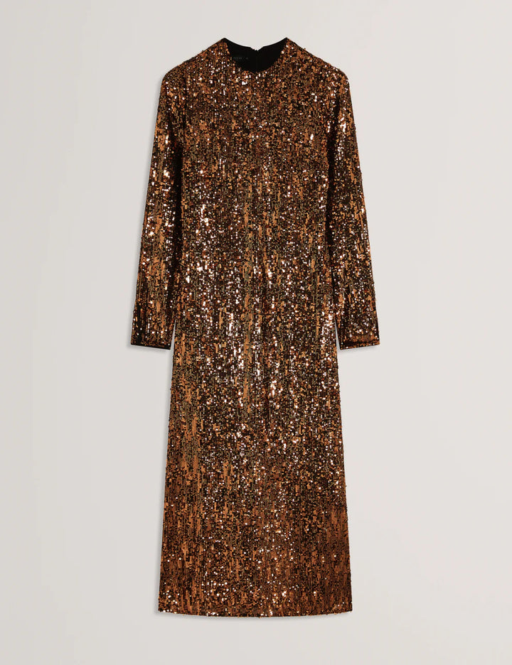 Ted Baker Jadeaa Sequinned Long Sleeve Midi Dress | Natural