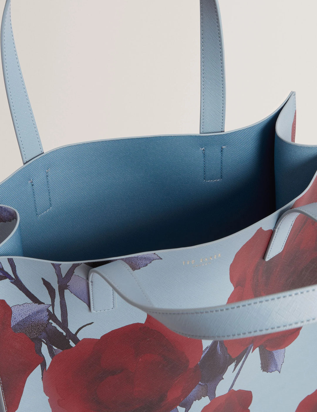 Ted Baker Rose Print PU Large Icon Tote Bag | Mid Blue