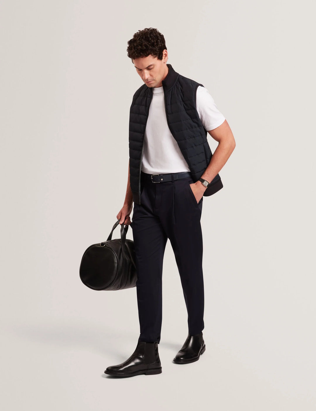 Ted Baker Quilted Front Funnel Neck Zip-Up Gilet | Navy