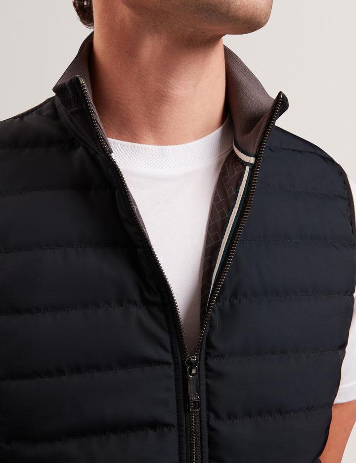 Ted Baker Quilted Front Funnel Neck Zip-Up Gilet | Navy