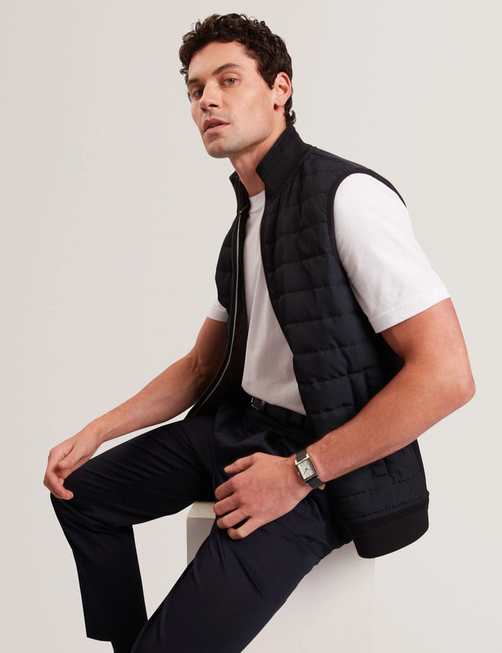 Ted Baker Quilted Front Funnel Neck Zip-Up Gilet | Navy