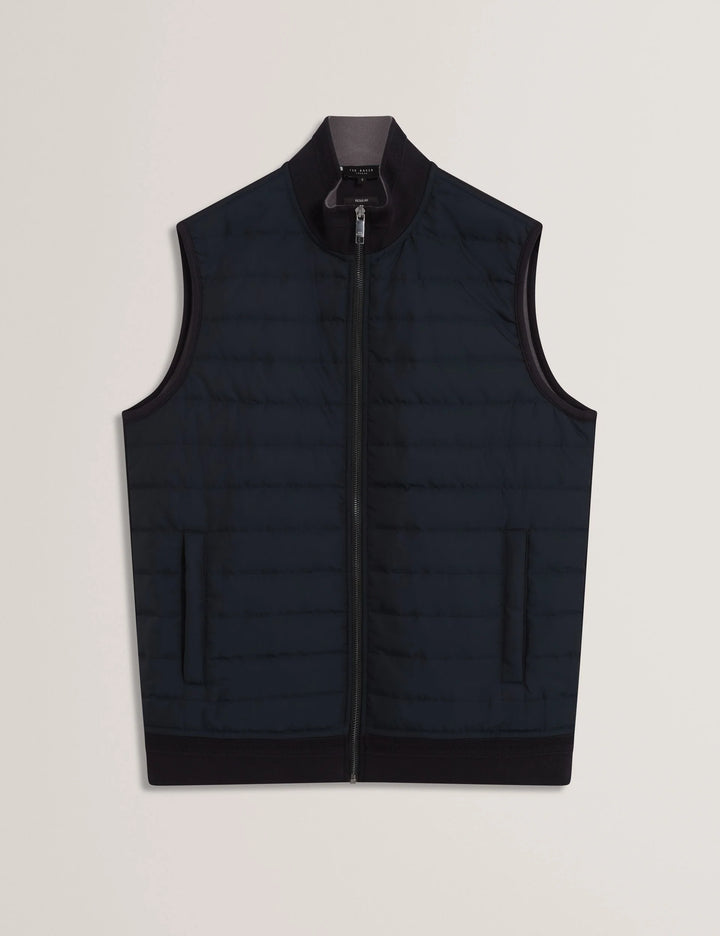 Ted Baker Quilted Front Funnel Neck Zip-Up Gilet | Navy
