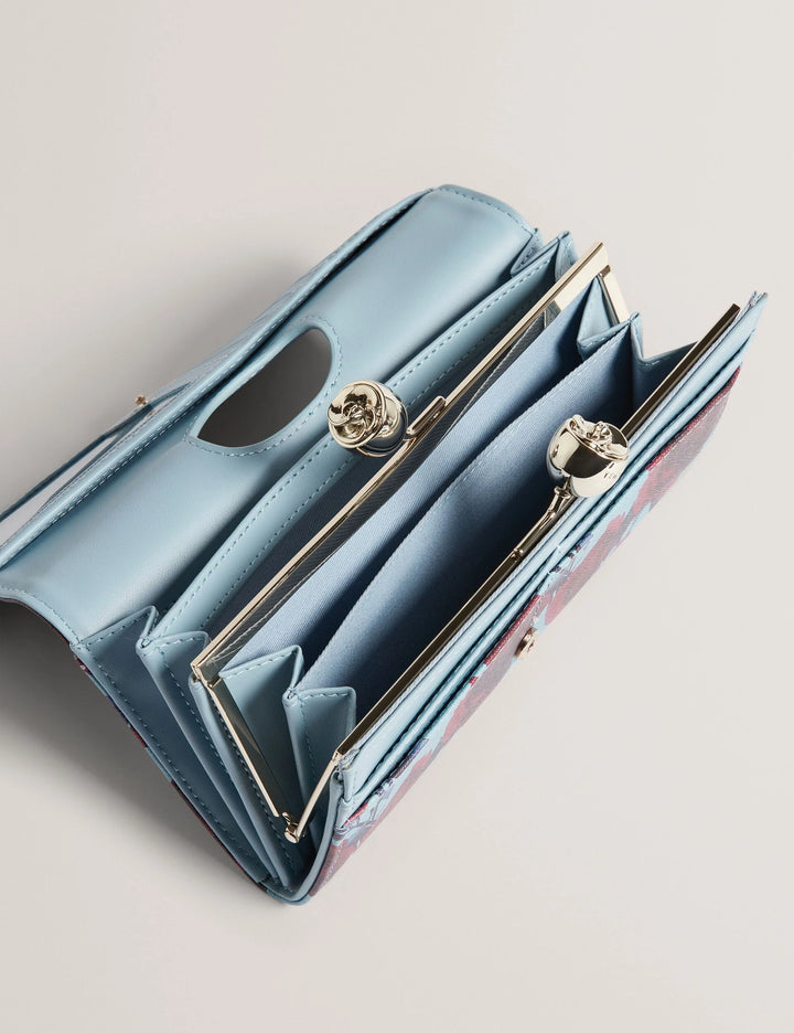 Ted Baker Rose Print Bobble Clasp Large Leather Purse | Mid Blue