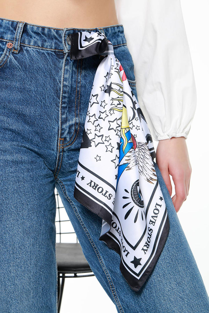 Never Needy Star Patterned Scarf | White/Black
