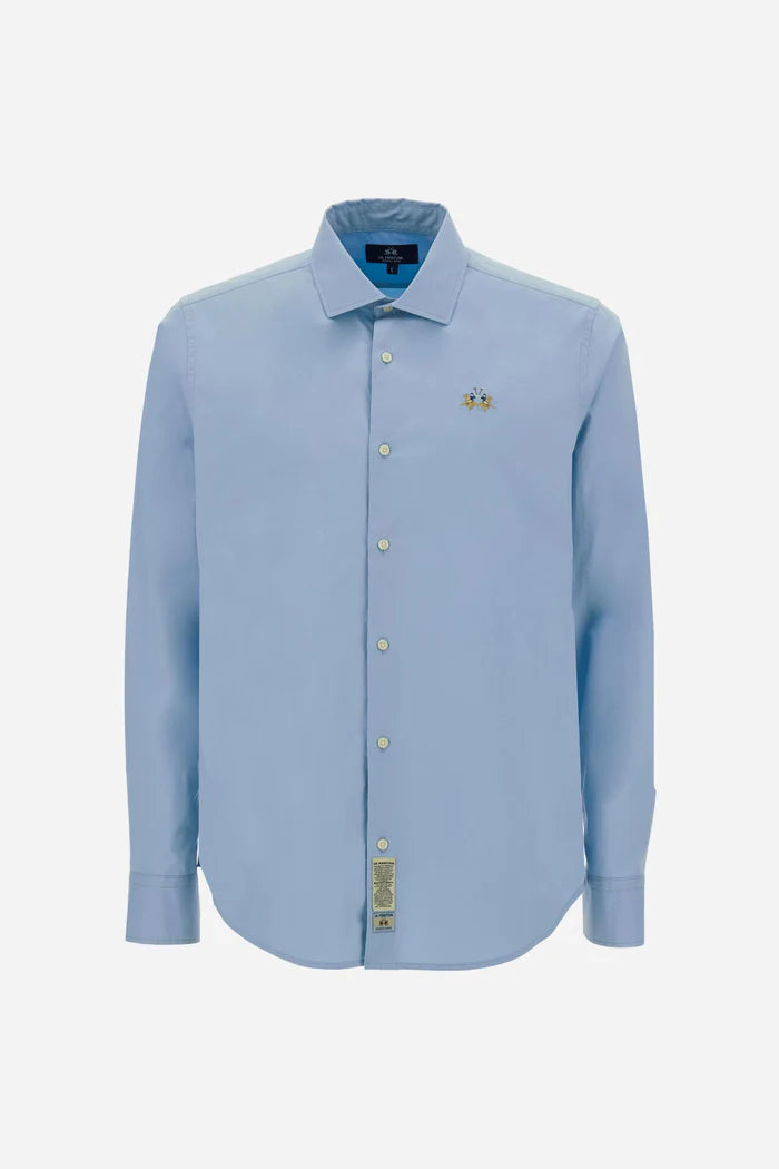 La Martina Slim Fit Cotton Shirt with Semi-Cutaway Collar | Blue