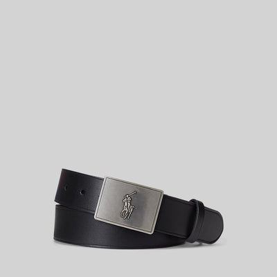 Ralph Lauren Pony Plaque Leather Belt | Black