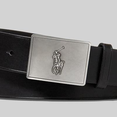 Ralph Lauren Pony Plaque Leather Belt | Black