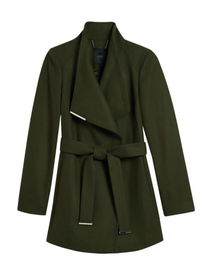 Ted Baker Rosess Short Belted Wool Wrap Coat | Olive