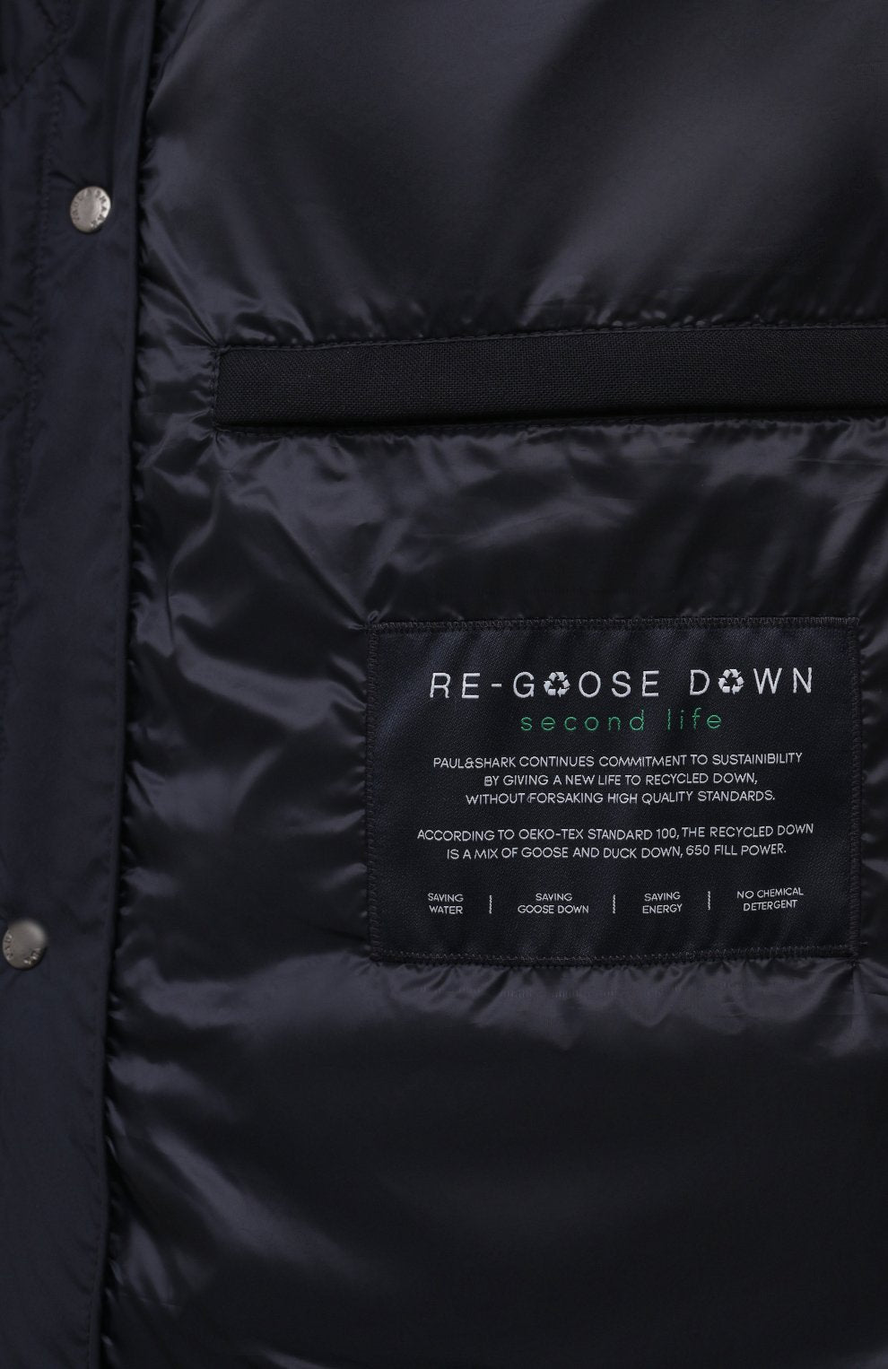 Paul & Shark Re-Goose Down Long Puffer with Shark Fin | Black