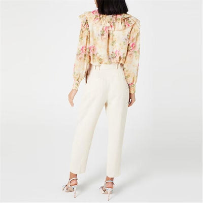 Ted Baker Helenoh Ruffle Detail Shirt with Neck Tie | Tan