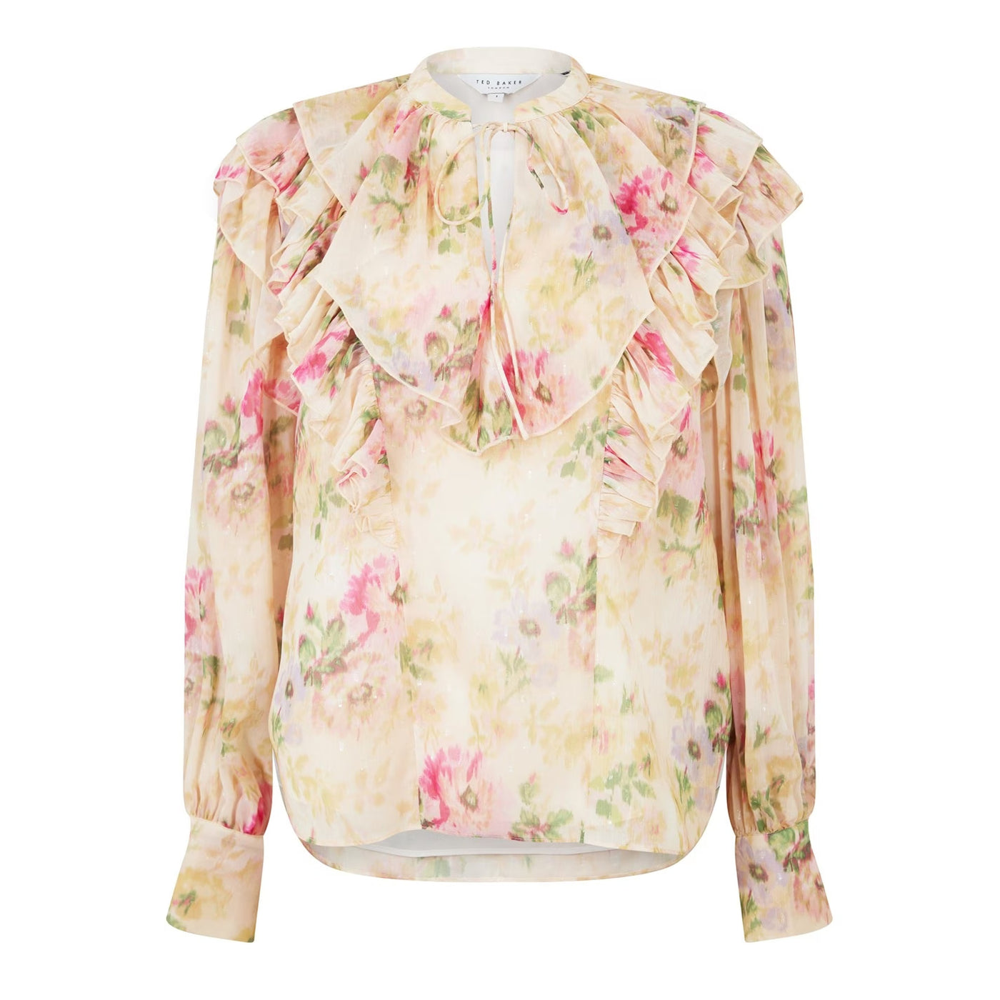 Ted Baker Helenoh Ruffle Detail Shirt with Neck Tie | Tan