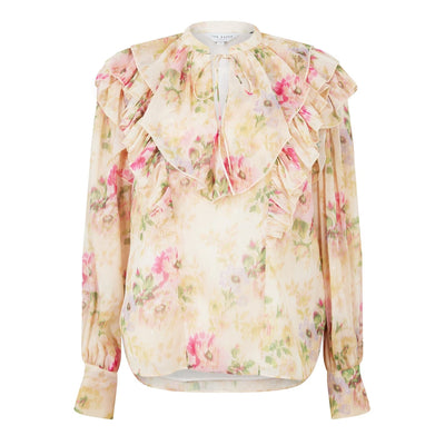 Ted Baker Helenoh Ruffle Detail Shirt with Neck Tie | Tan