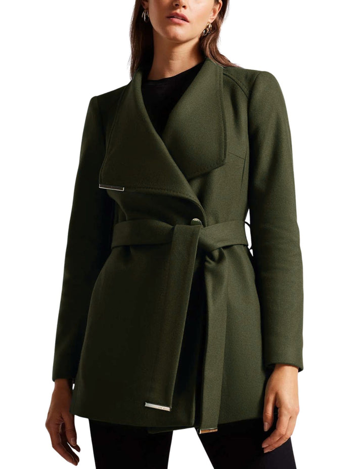 Ted Baker Rosess Short Belted Wool Wrap Coat | Olive