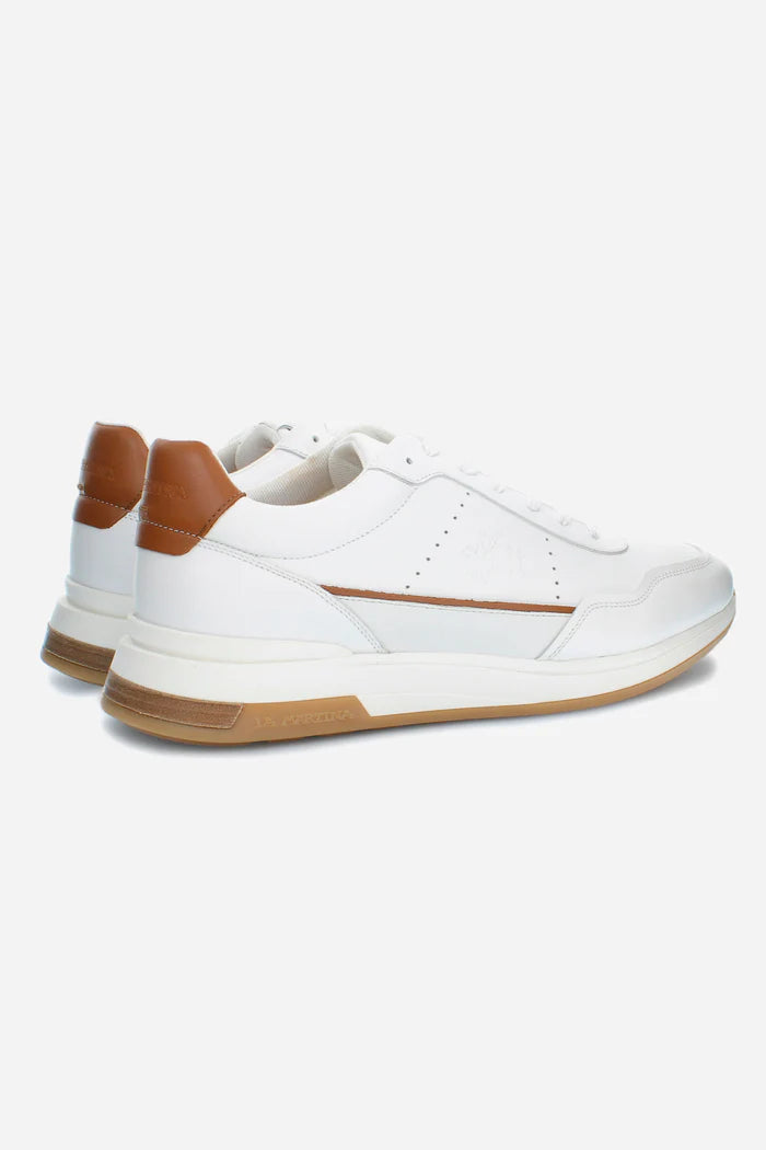 La Martina Men's Leather Trainers | White/Tan