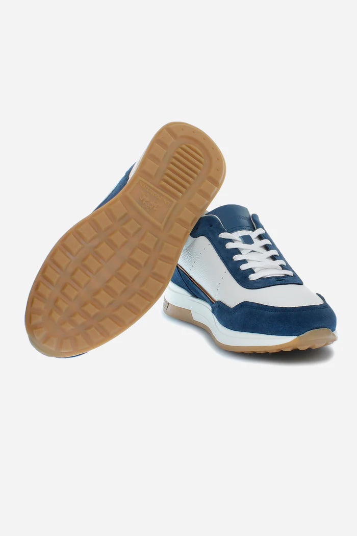 La Martina Men's trainer in Leather and Suede with Contrasting Inserts | White/Navy