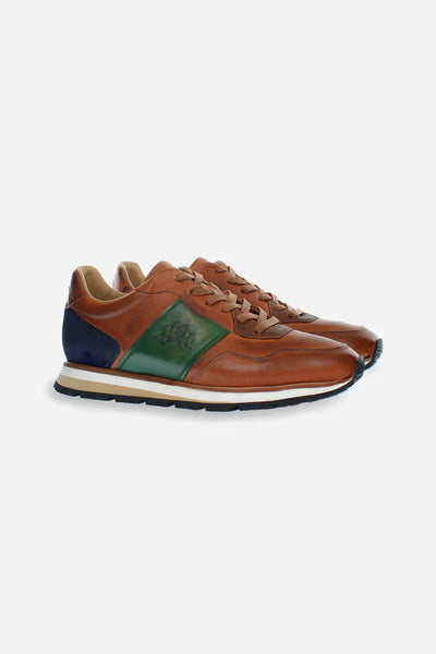 La Martina Men's Trainer in Leather | Tan/Green