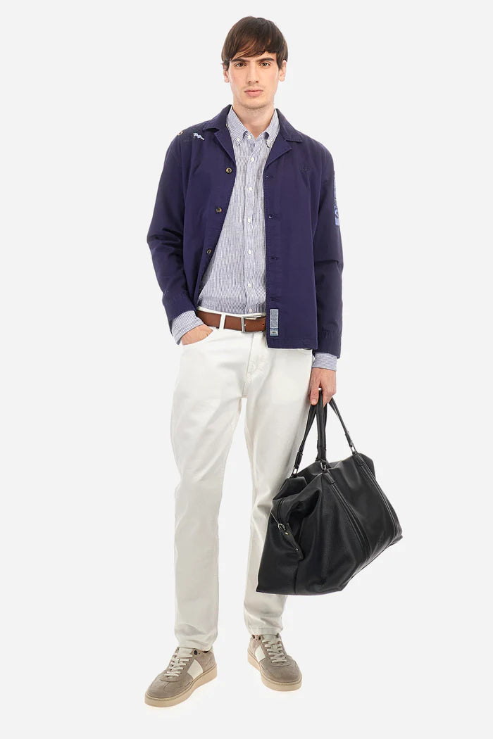 La Martina Regular-Fit Striped Linen Shirt - Rodolfo | Navy/White