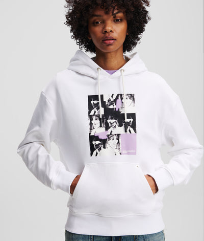 Karl Lagerfeld Women's Relaxed Fit Print Hoodie | White