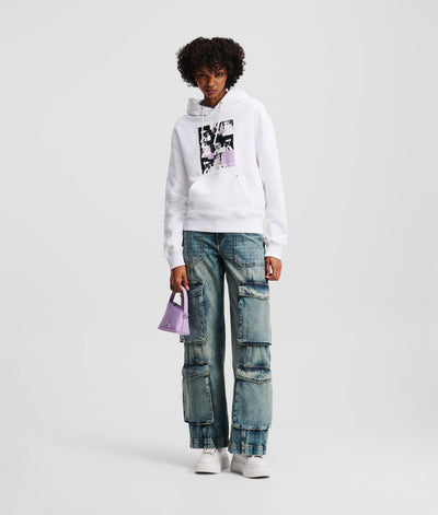 Karl Lagerfeld Women's Relaxed Fit Print Hoodie | White