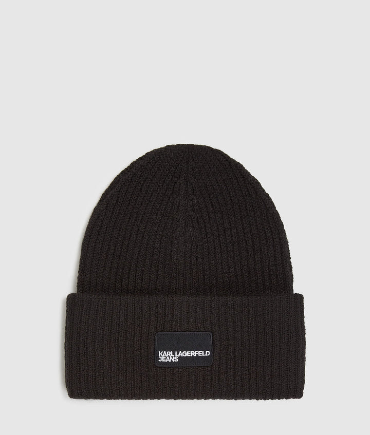Karl Lagerfeld Unisex Logo Patch Long Beanie | Black